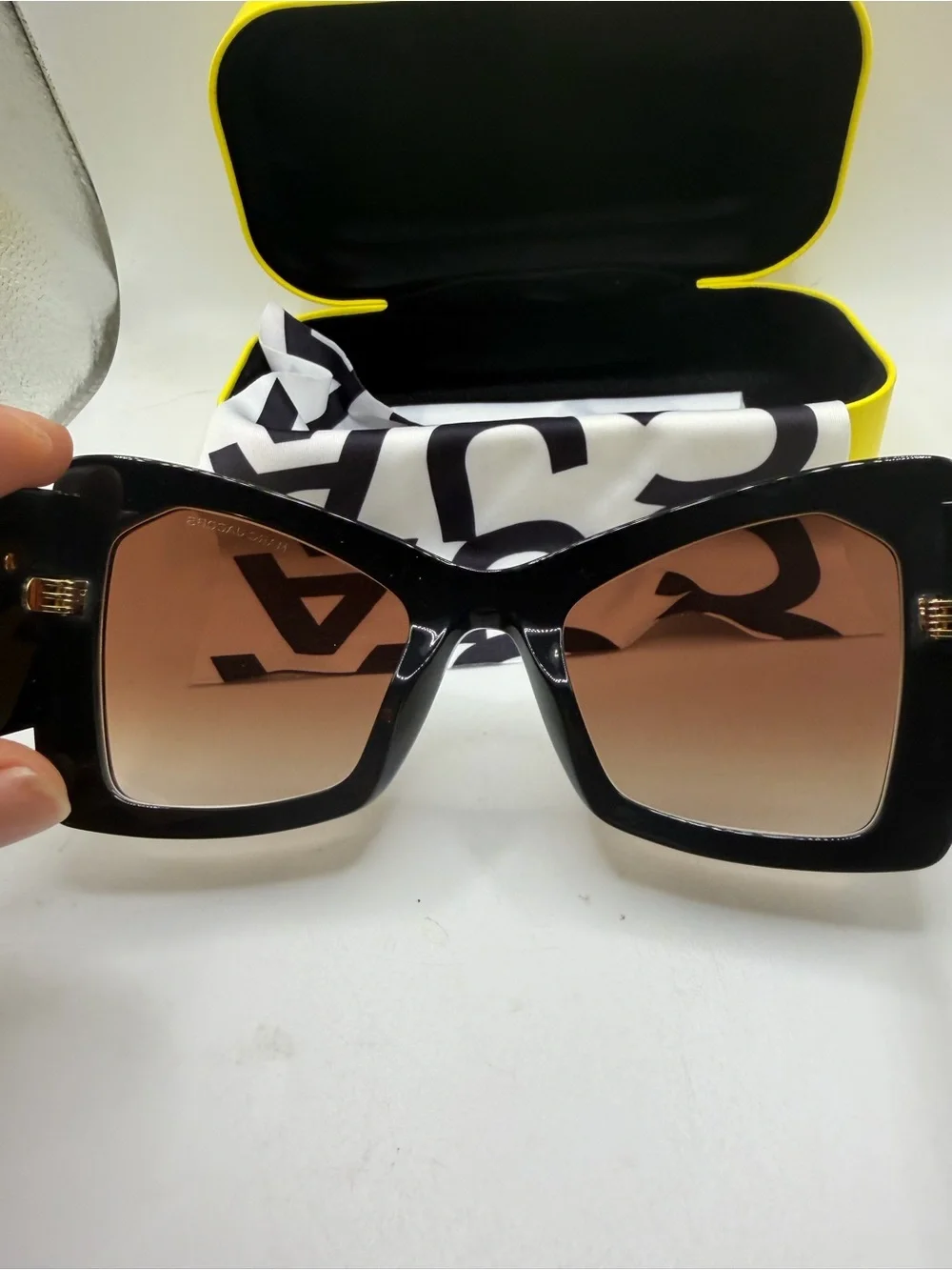 Marc Jacobs Glossy Black Square Sunglasses with Brown Gradient Lenses